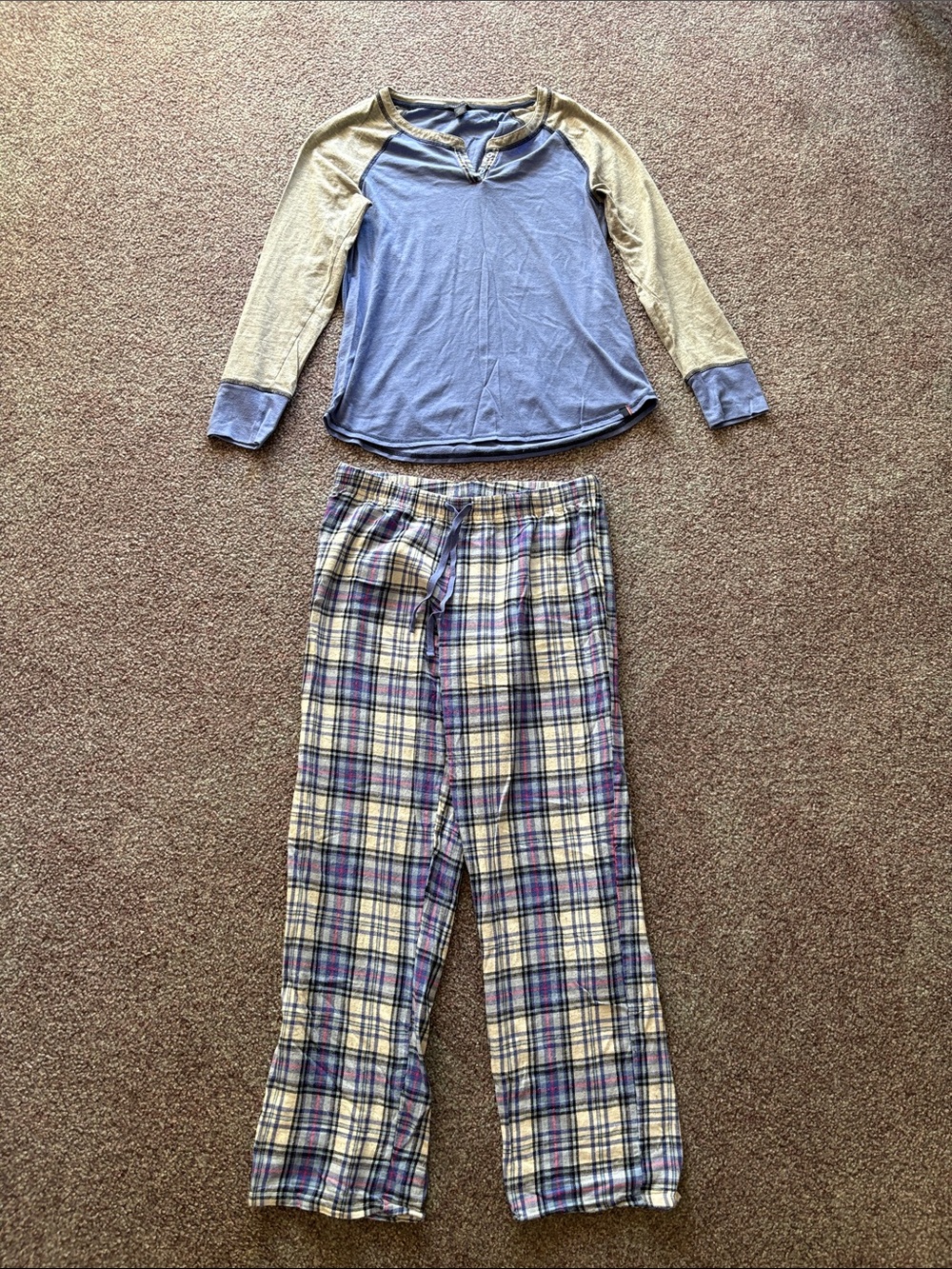 Tommy Hilfiger Blue & Grey Raglan Plaid Pajama Set